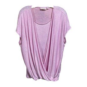 Belle by Kim Gravel Heather Pink False v neck Short sleeve Wrap Style Shirt‎
